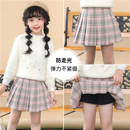Girls Skirts spring Autumn Vintage Pleated Plaid Skirts School Teens Girl Spring Kids Skirt Children Clothing 2-14Yrs