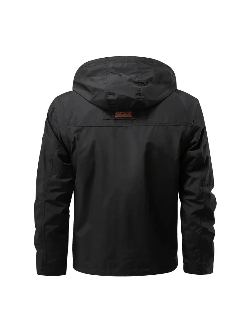 Detachable windproof sleeved hooded jacket suitable for outdoor activities men's casual waterproof multi pocket jacket vest