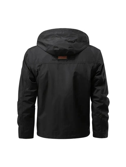 Detachable windproof sleeved hooded jacket suitable for outdoor activities men's casual waterproof multi pocket jacket vest