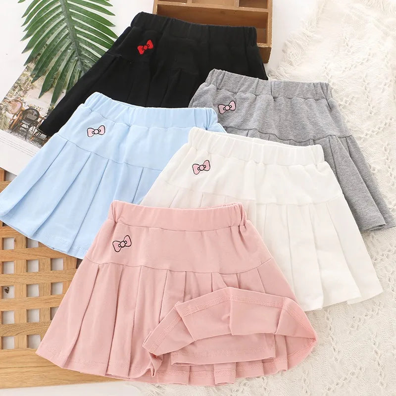 Girls Skirt 2025 New Summer Cute Sweet Solid Outer Wear Casual Simple Pleated Kids Skirt Safety Pants Design 4-10Y