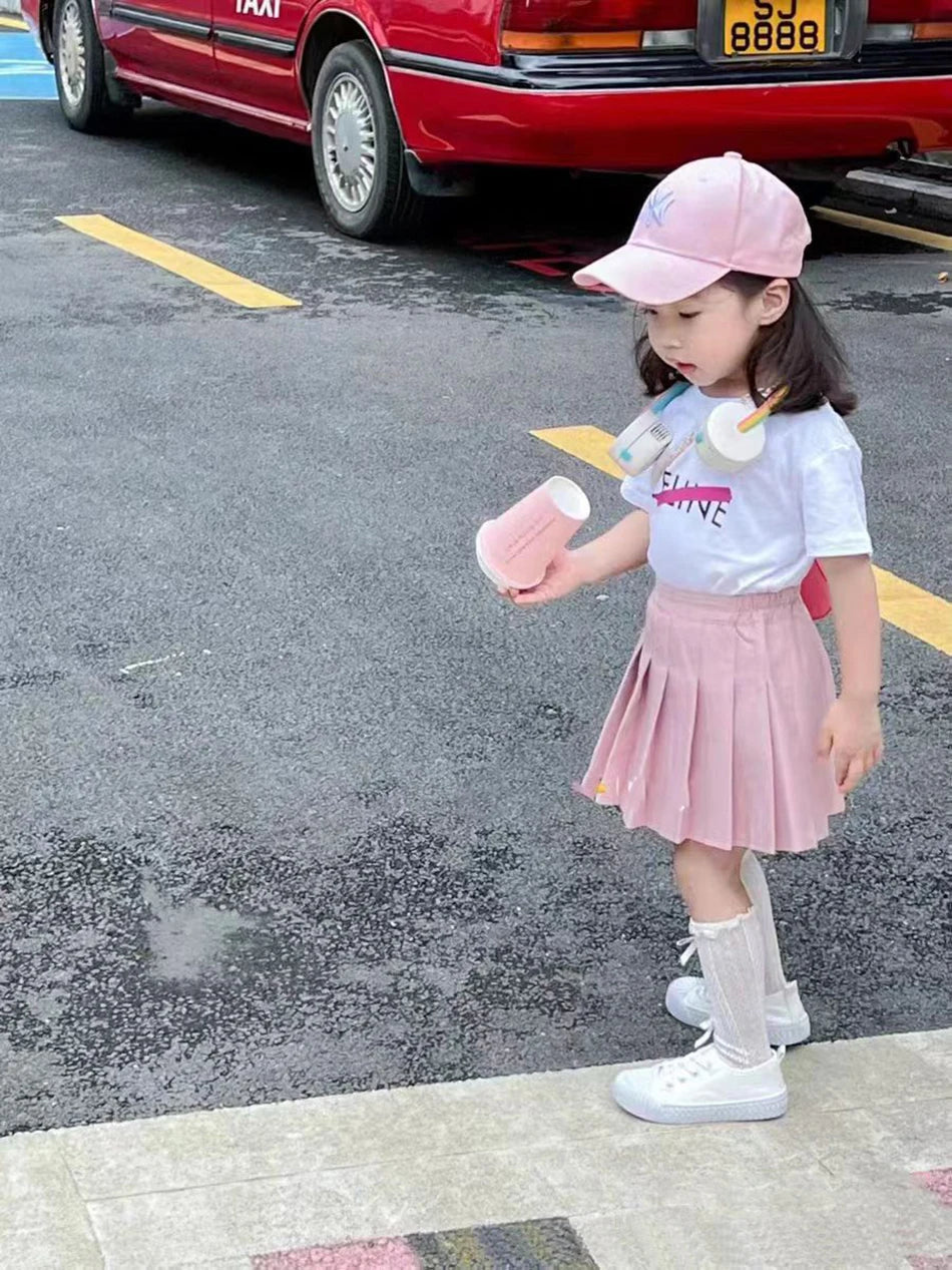 Teen Girl Summer Dress Kids Fashion Solid Color Pleated High Waist A-Line Skirt Children Casual Elastic Waist Mini Skirt Bottoms