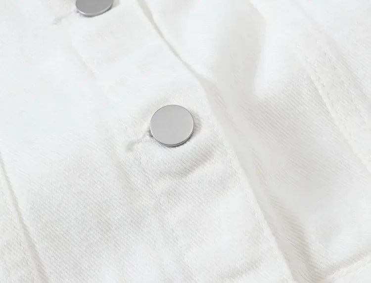 Yellow Women's Long Sleeve Jacket, Single Breasted Lapel Denim Jacket, Fashion Women's Tops Jacket Blue White Women's Coat