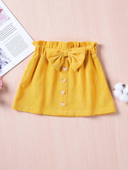 New Summer Girls Toddler Solid Colour Bustier Bow Button Design Sweet and Lovely Skirt Casual Comfortable Breathable