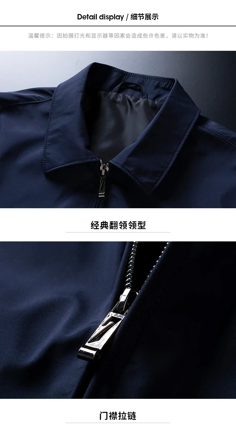 Fashion Men Jacket Solid Color Mid-aged Elderly Men Long Sleeve Zipper Luxury Formal Business Casual Spring Autumn Men Coat