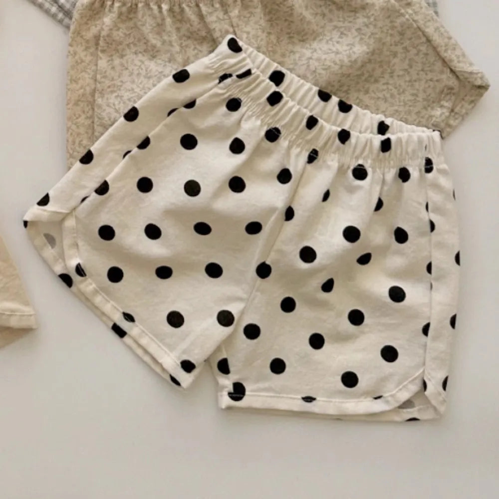 2025 Summer New Children Casual Shorts Cute Dot Plaid Floral Bow Girls Cotton Shorts Baby Boy Solid Shorts Fashion Kids Clothes