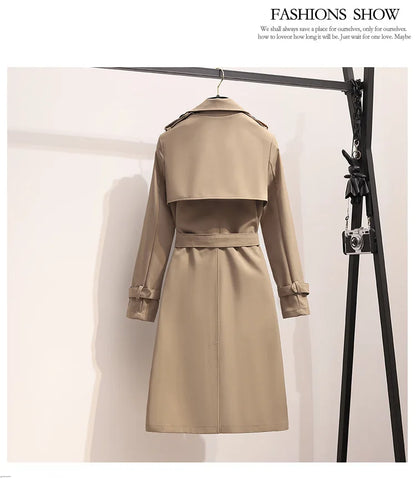 Women Fashion Trench New Coat Spring Autumn Korean Long Sleeve With Belt Jackets Solid British Style Coats Women's Chic Outwear