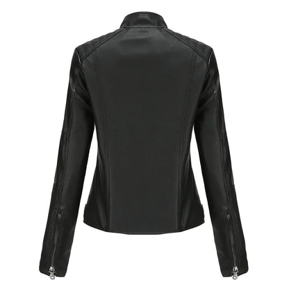 New women's leather jacket Slim jacket Thin section of the spring and autumn jacket Standing collar women's leather jacket