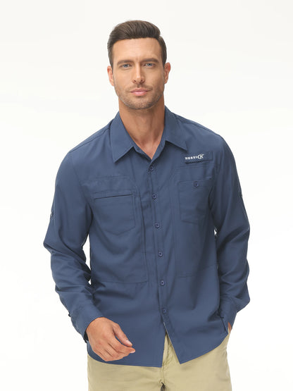 Men's UPF 50+ Casual Long Sleeve Fishing Shirts, Sun Protection Lightweight Breathable Button Down Fishing Shirt with Back Mesh