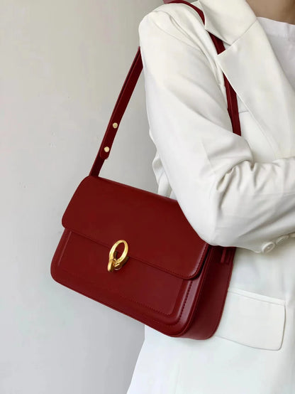 Women Vintage Red Armpit Shoulder Bag PU Simple and Versatile Large Capacity Women's Daily Commuting Crossbody Shoulder Bag Gift