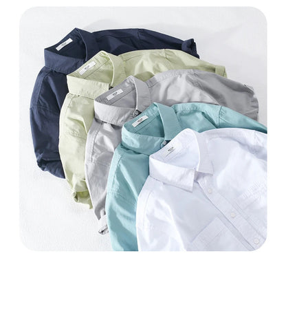 Summer Men's Casual Short Sleeve Comfortable Shirt 100% Cotton Sold Color Loose Simple Male Workwear Versatile Youth Fresh Shirt