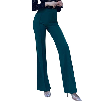 Women Fashion Office Wear White Flare Pants Solid Color High Waist Sexy Slim Pants Elegant Casual Work Daily Elastic Trousers