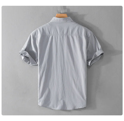 Summer Men's Casual Short Sleeve Comfortable Shirt 100% Cotton Sold Color Loose Simple Male Workwear Versatile Youth Fresh Shirt