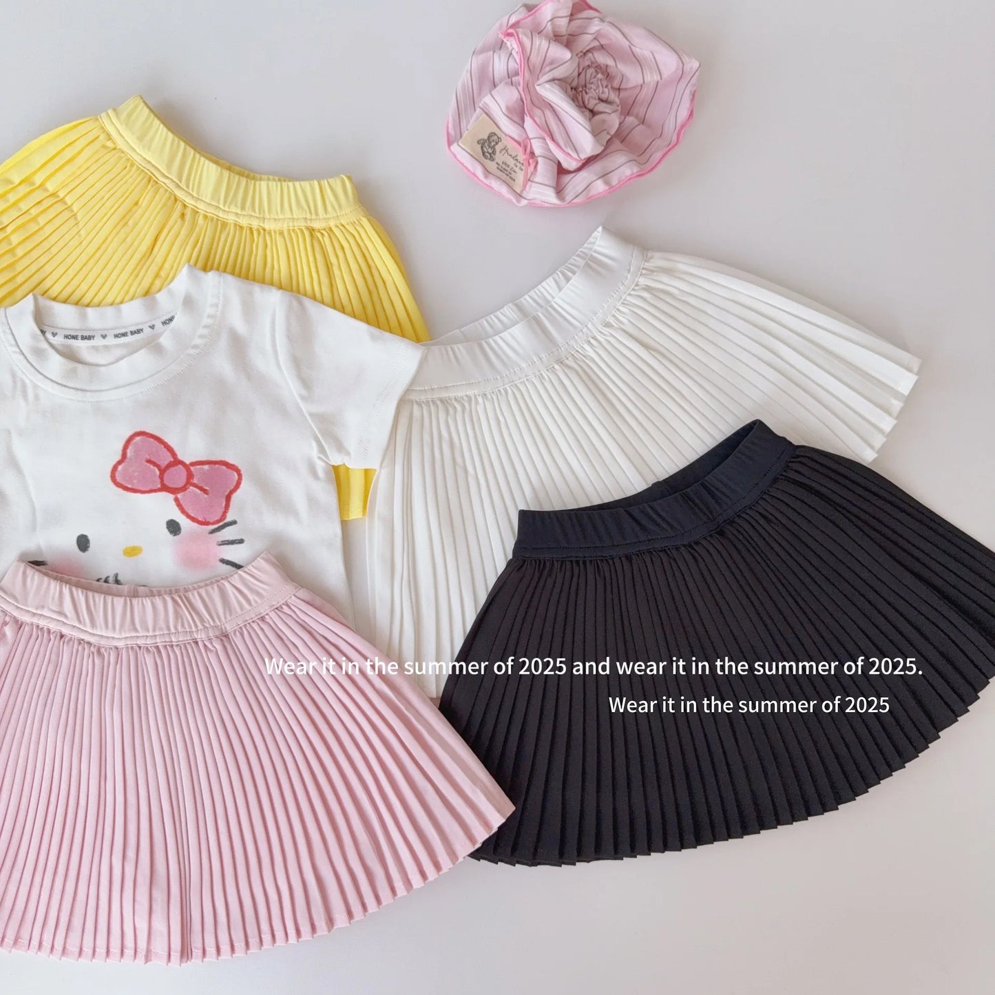 2025 Summer New Sweet Girls Shark Skin Yoga Skirt Kids High Waisted Tennis Skirt Baby Girl Solid Pleated Skirt Children Clothes