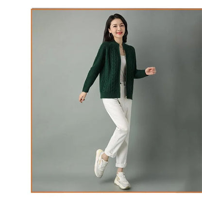 2025 Half High Collar Zipper Knitted Cardigan Jacket Women fall New korean Style  long Sleeve Cardigans Thicken Sweater Coat