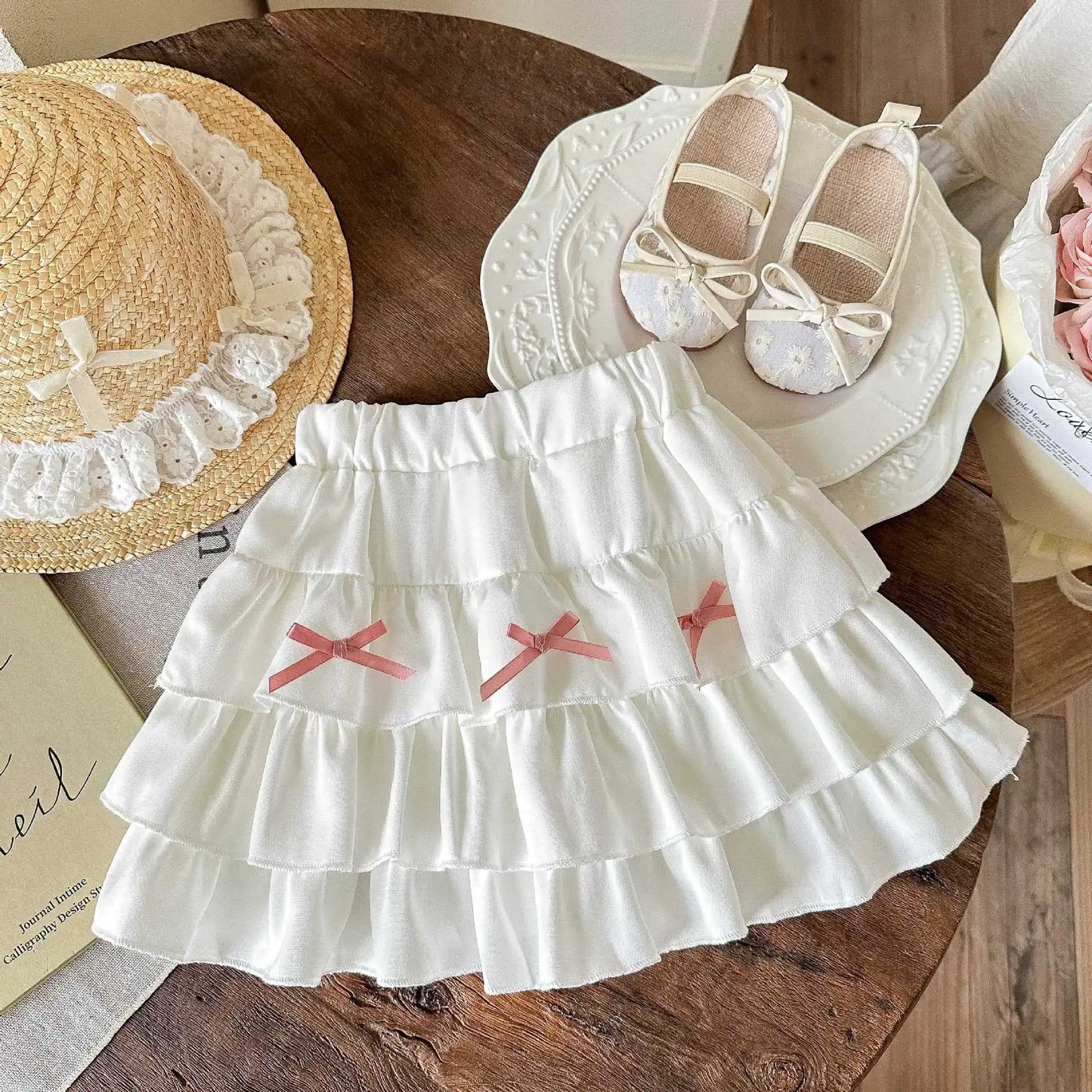 Korean Childrens Girls Short Skirt Summer Stylish Beautiful Plaid Kids Girls Half Skirt Lace Ruched Toddler Girls Cake Skirts