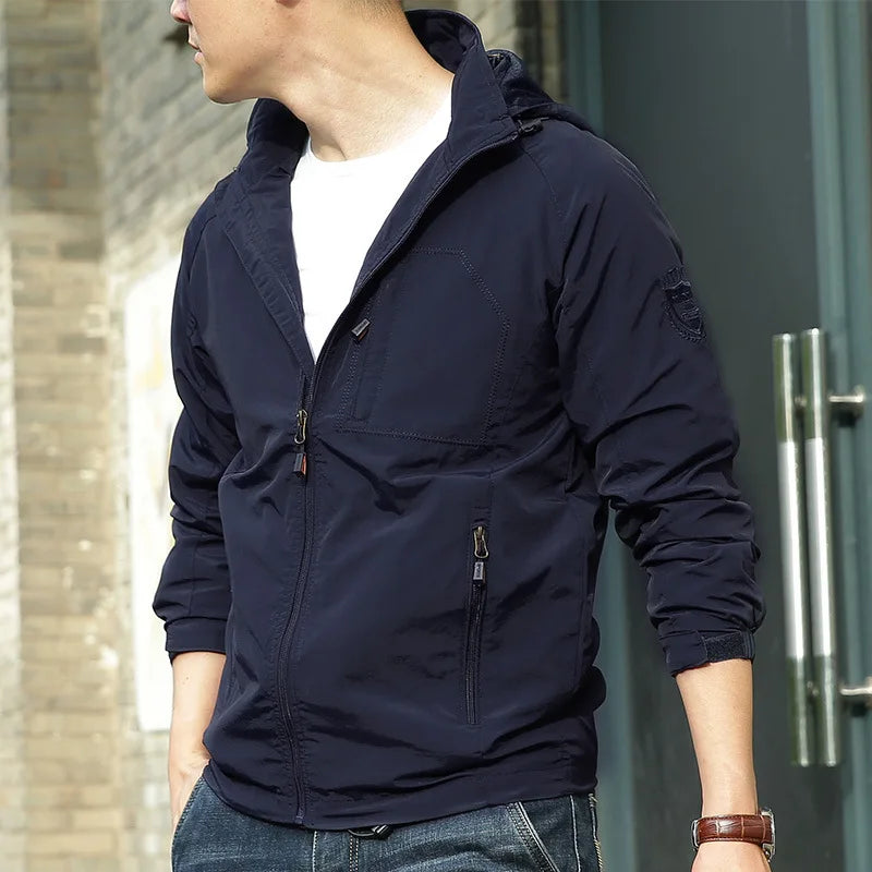 ARC Outdoor Men's, Fishing, Mountain Climbing, Traveling, Solid Color, Skiing, Camping, Waterproof and Breathable Hooded Jacket