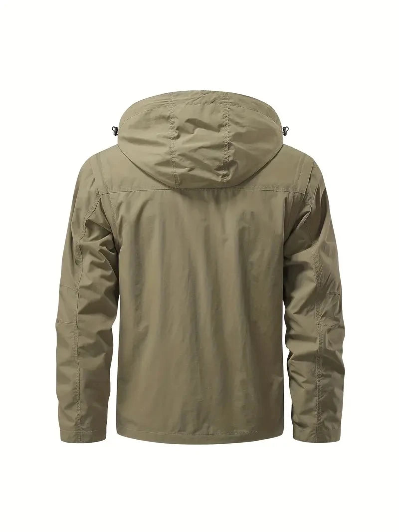Detachable windproof sleeved hooded jacket suitable for outdoor activities men's casual waterproof multi pocket jacket vest