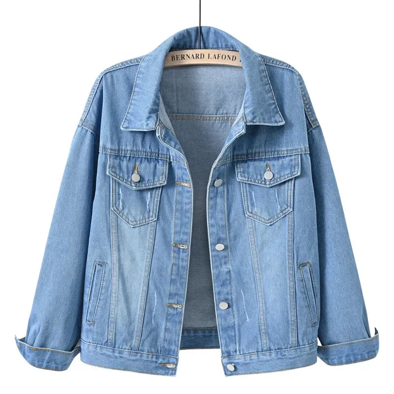 Yellow Women's Long Sleeve Jacket, Single Breasted Lapel Denim Jacket, Fashion Women's Tops Jacket Blue White Women's Coat