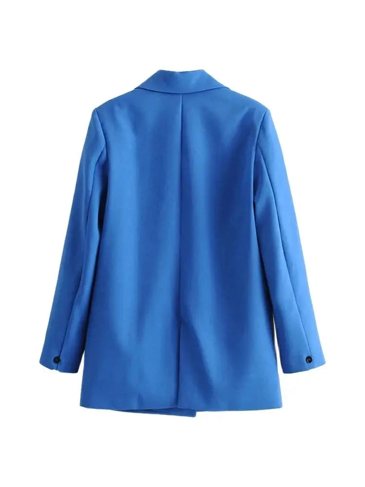 TRZA Women Chic Office Lady Double Breasted Blazer Vintage Coat Fashion Notched Collar Long Sleeve Ladies Outerwear Stylish Tops