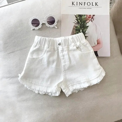 Children's Summer New Solid Color Korean Pants Girls Casual White Jeans Children Black Shorts Baby Hot Pants Kids Shorts
