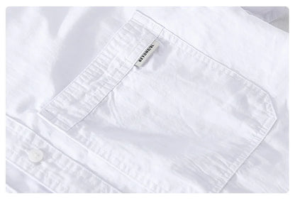 Summer Men's Casual Short Sleeve Comfortable Shirt 100% Cotton Sold Color Loose Simple Male Workwear Versatile Youth Fresh Shirt