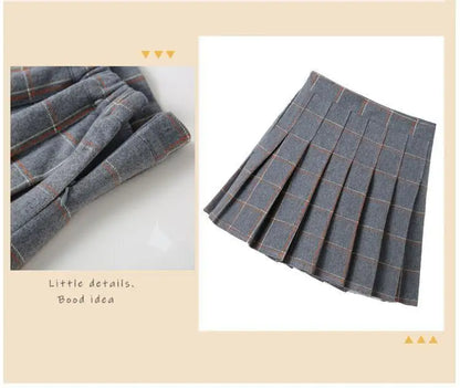 Girls Skirts spring Autumn Vintage Pleated Plaid Skirts School Teens Girl Spring Kids Skirt Children Clothing 2-14Yrs