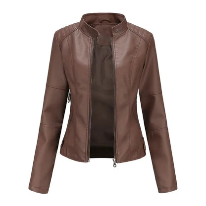 New women's leather jacket Slim jacket Thin section of the spring and autumn jacket Standing collar women's leather jacket