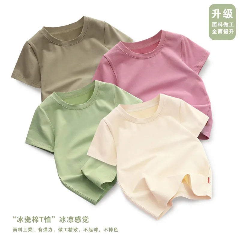 New Summer Children's T-shirts for Boys and Girls Round Neck Casual Short Sleeves for Kids Student Fashion Tops