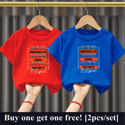 2025 Fashion Boys Summer Cotton T-Shirt Set 2pcs Short Sleeve New York City Print Kids Tees Top