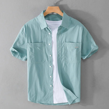 Summer Men's Casual Short Sleeve Comfortable Shirt 100% Cotton Sold Color Loose Simple Male Workwear Versatile Youth Fresh Shirt
