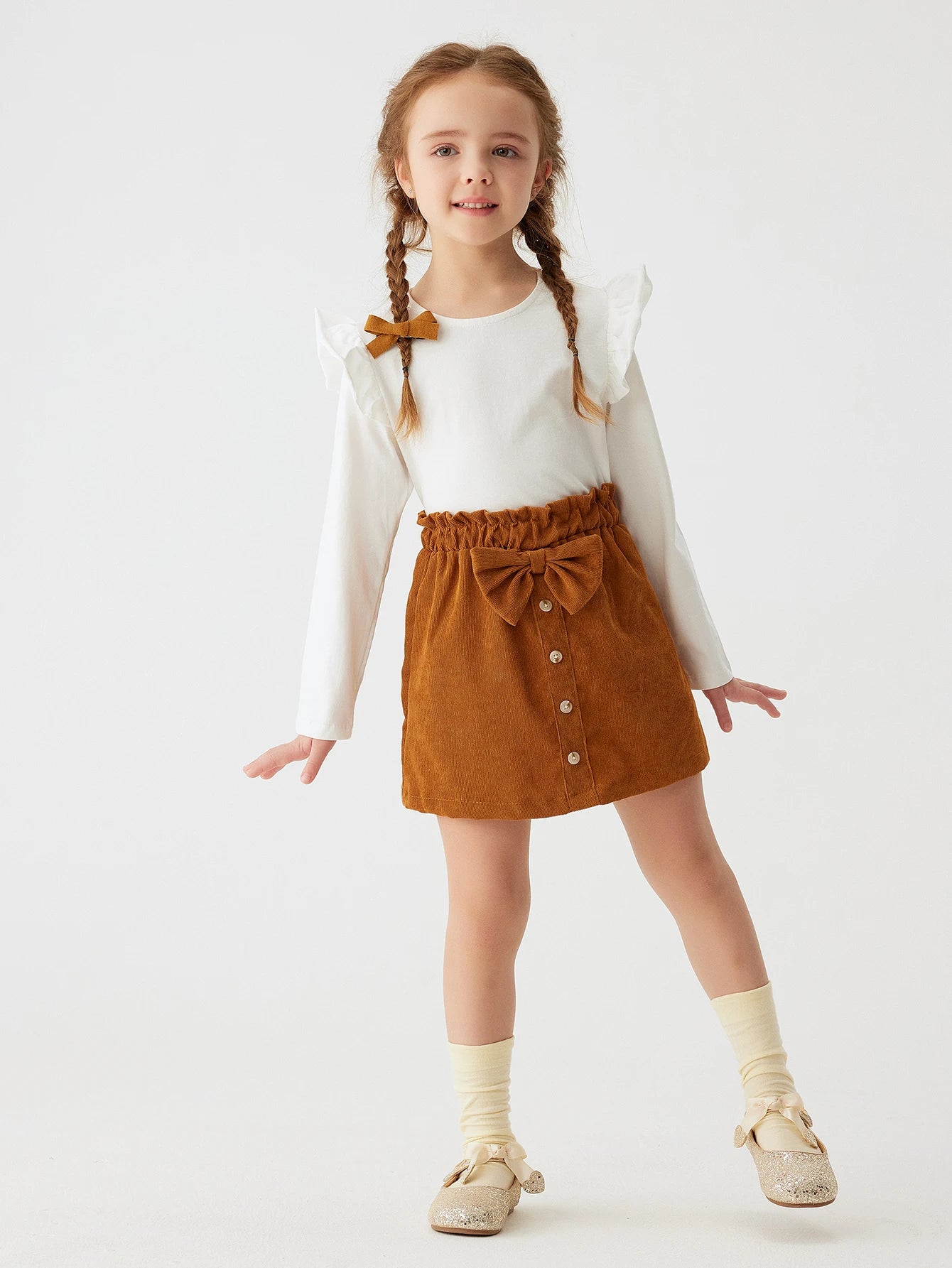 New Summer Girls Toddler Solid Colour Bustier Bow Button Design Sweet and Lovely Skirt Casual Comfortable Breathable