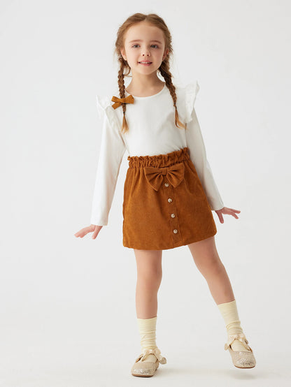 New Summer Girls Toddler Solid Colour Bustier Bow Button Design Sweet and Lovely Skirt Casual Comfortable Breathable