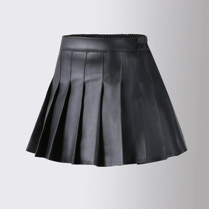 Girls Leather Skirt Four Seasons High Waist Black A-Line Pleated Skirt for Kids All-match Teen Children Skirt 2-15 Years Old