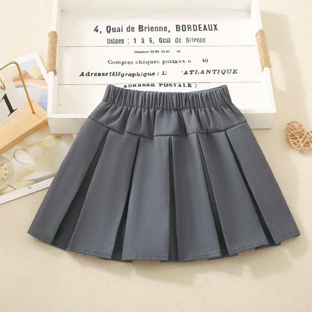 4918 Girls' Solid Color Pleated Skirt Autumn 2024 Little Girl's Skirt Korean Children's College Style Skirt
