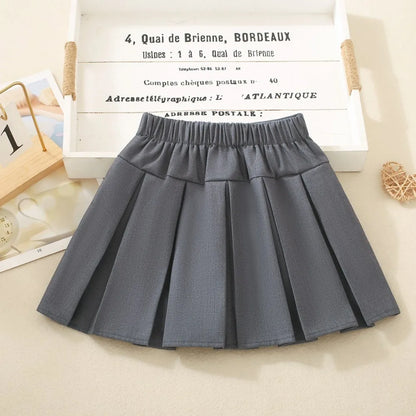 4918 Girls' Solid Color Pleated Skirt Autumn 2024 Little Girl's Skirt Korean Children's College Style Skirt