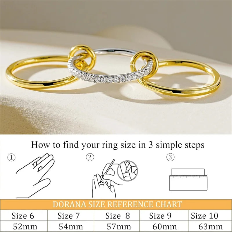 3 CZ Cubic Zirconia Ring Set Stackable Ring Silver Gold Stacking Rings Multi-Link Connected Statement Interlocking for Women