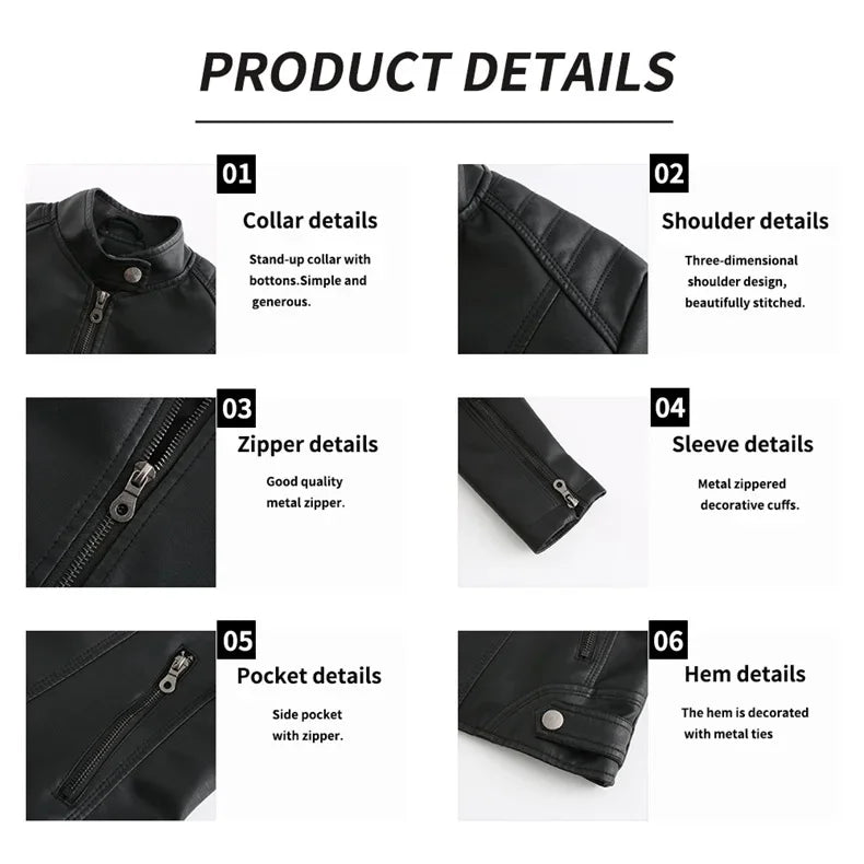 New women's leather jacket Slim jacket Thin section of the spring and autumn jacket Standing collar women's leather jacket