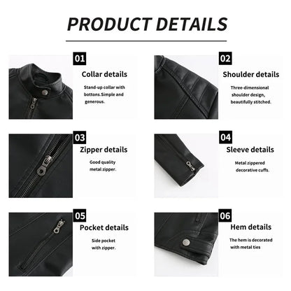 New women's leather jacket Slim jacket Thin section of the spring and autumn jacket Standing collar women's leather jacket