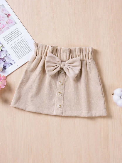 New Summer Girls Toddler Solid Colour Bustier Bow Button Design Sweet and Lovely Skirt Casual Comfortable Breathable