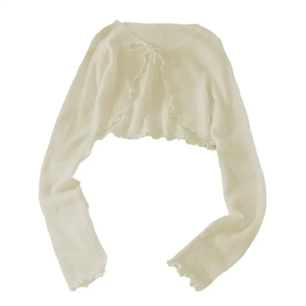 Summer Women Thin Sunscreen Cardigan Lace-up Knitwear Tops Female Korean Style Lantern Sleeve Short Coat Casual Sun Protected