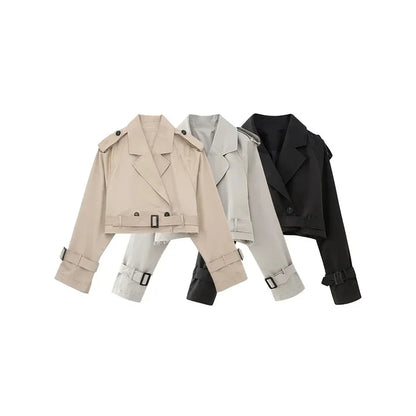 2025 Cropped Trench Coat with Belt - Vintage Double Breasted Spring Jacket for Women| Streetwear Outerwear