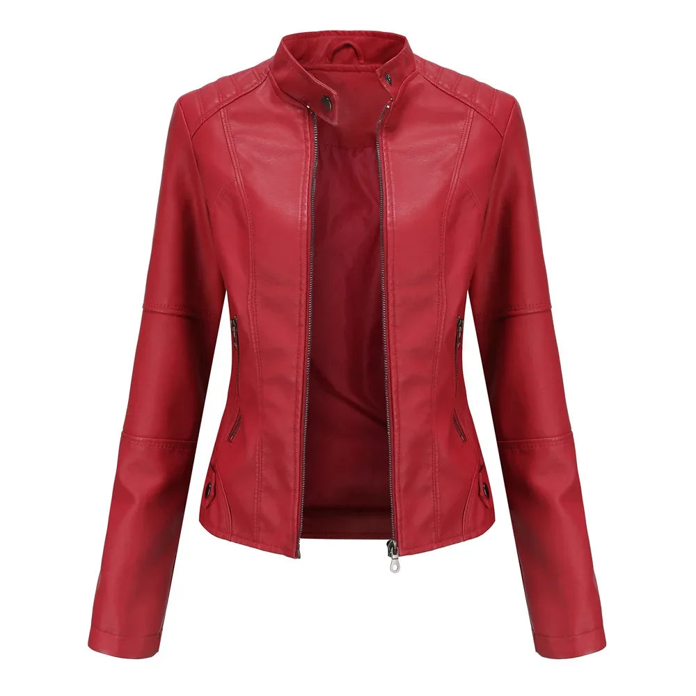 New women's leather jacket Slim jacket Thin section of the spring and autumn jacket Standing collar women's leather jacket