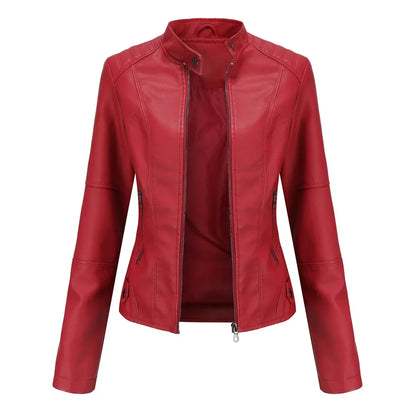 New women's leather jacket Slim jacket Thin section of the spring and autumn jacket Standing collar women's leather jacket
