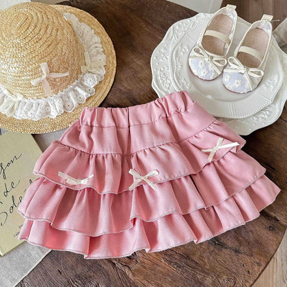 Korean Childrens Girls Short Skirt Summer Stylish Beautiful Plaid Kids Girls Half Skirt Lace Ruched Toddler Girls Cake Skirts