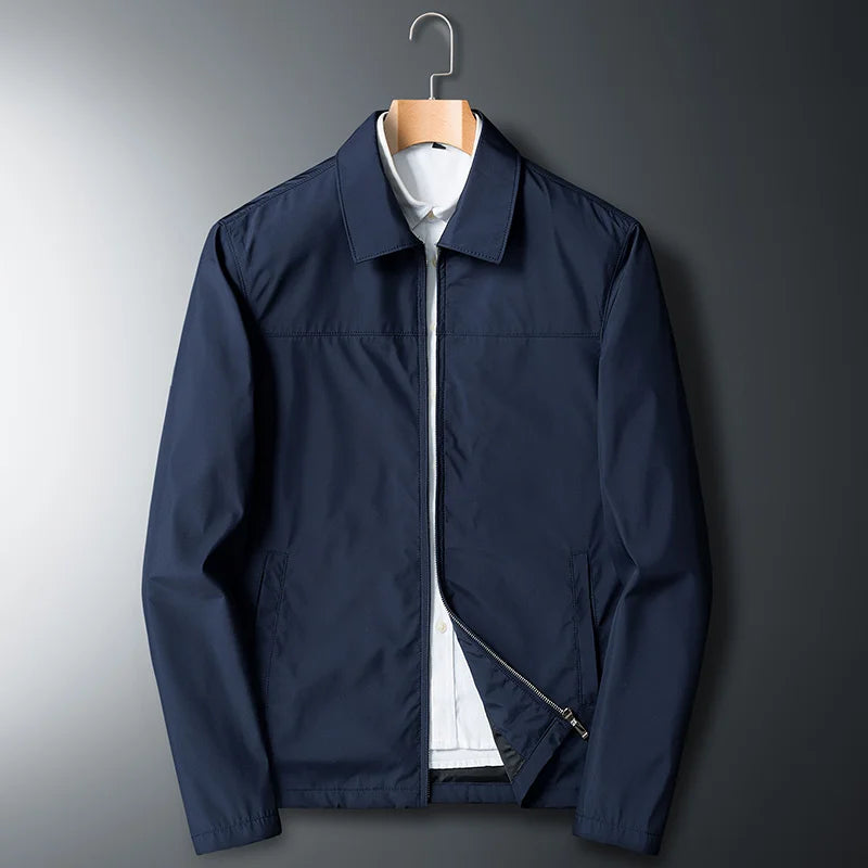 Fashion Men Jacket Solid Color Mid-aged Elderly Men Long Sleeve Zipper Luxury Formal Business Casual Spring Autumn Men Coat