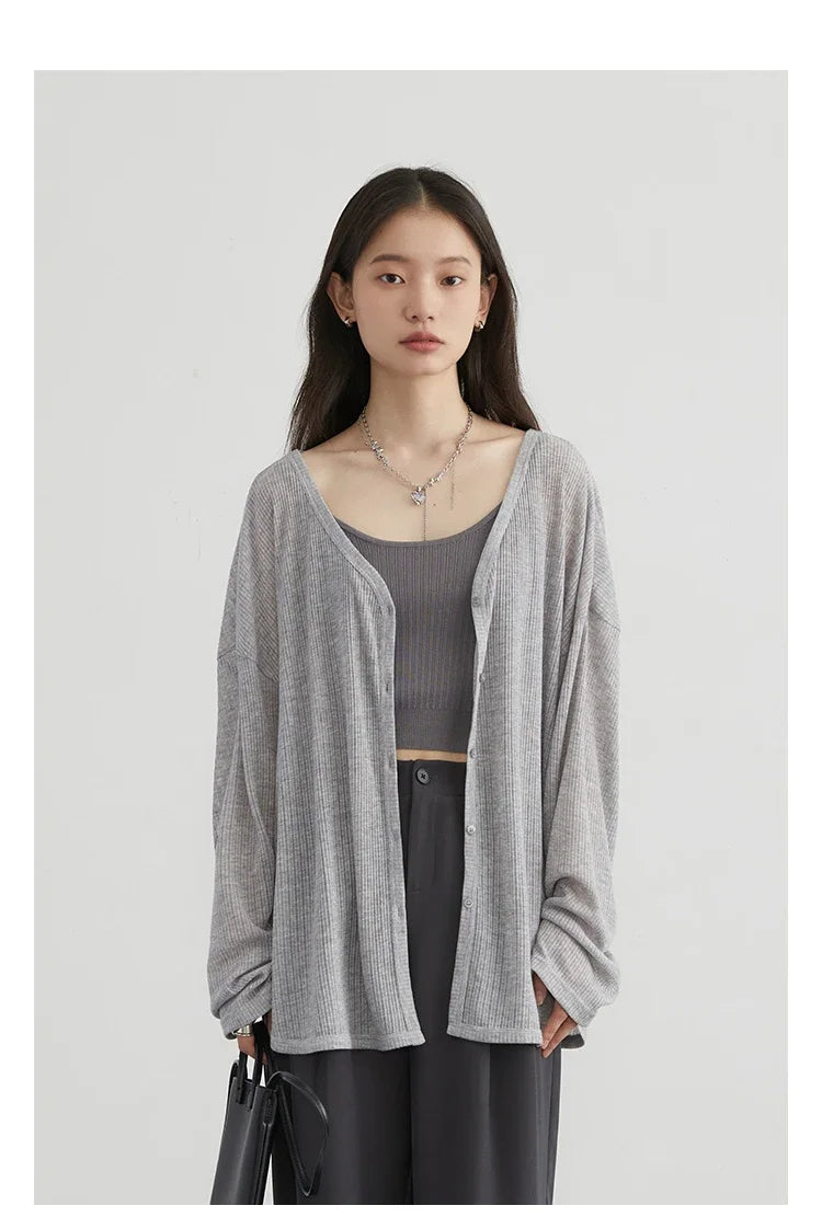 Women's Lightweight V-Neck Long Sleeve Cardigan Top, Sun Protection Spring Summer Autumn Jacket for Casual Daily Outwear