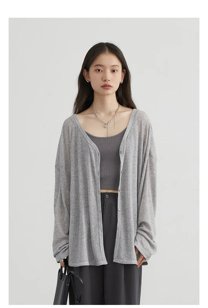 Women's Lightweight V-Neck Long Sleeve Cardigan Top, Sun Protection Spring Summer Autumn Jacket for Casual Daily Outwear