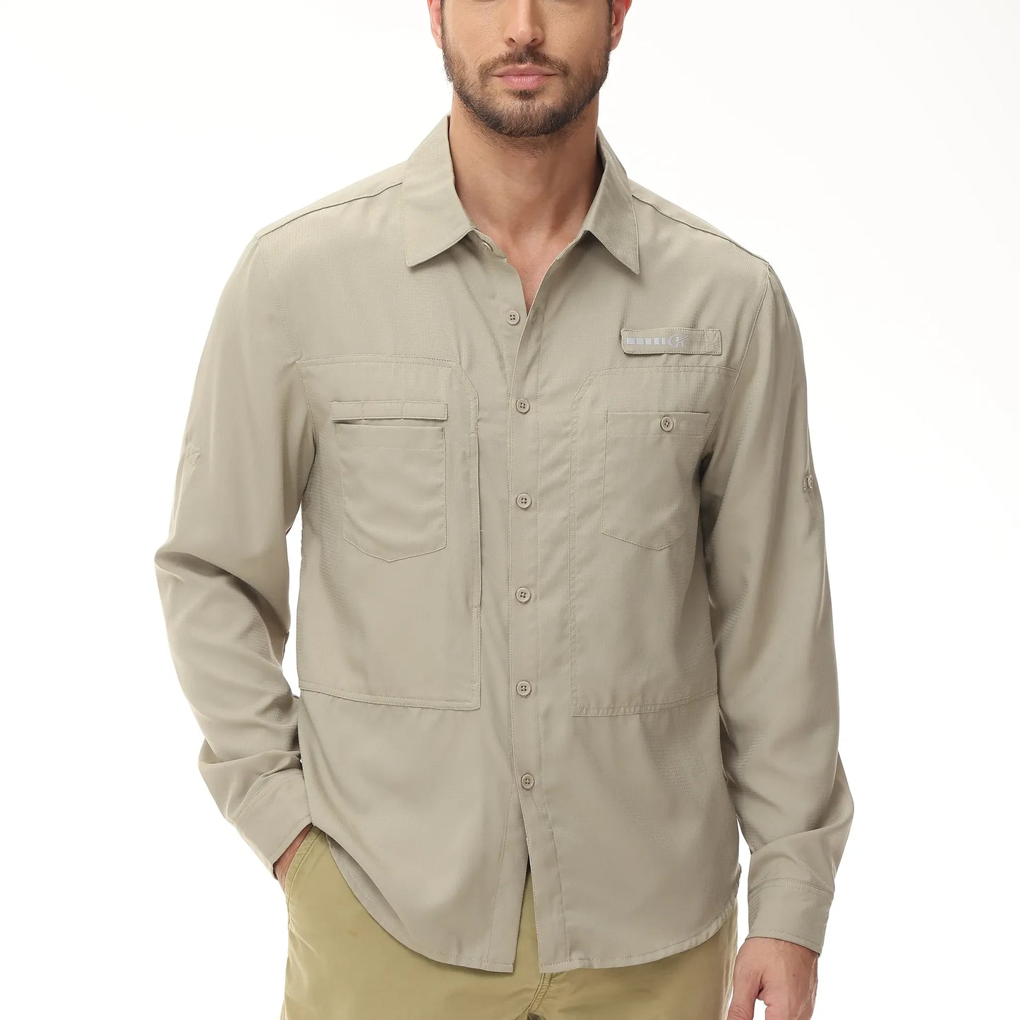 Men's UPF 50+ Casual Long Sleeve Fishing Shirts, Sun Protection Lightweight Breathable Button Down Fishing Shirt with Back Mesh