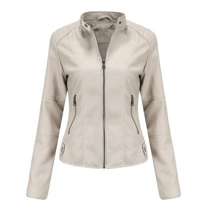 New women's leather jacket Slim jacket Thin section of the spring and autumn jacket Standing collar women's leather jacket