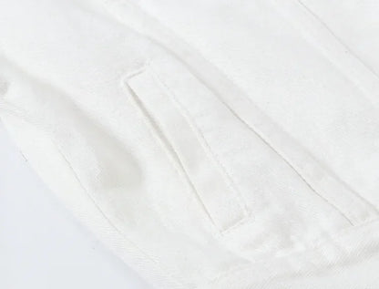 Yellow Women's Long Sleeve Jacket, Single Breasted Lapel Denim Jacket, Fashion Women's Tops Jacket Blue White Women's Coat